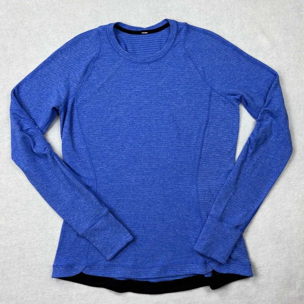 Lululemon Blue Heathered Long Sleeve Athletic Top Thumbholes Size 12